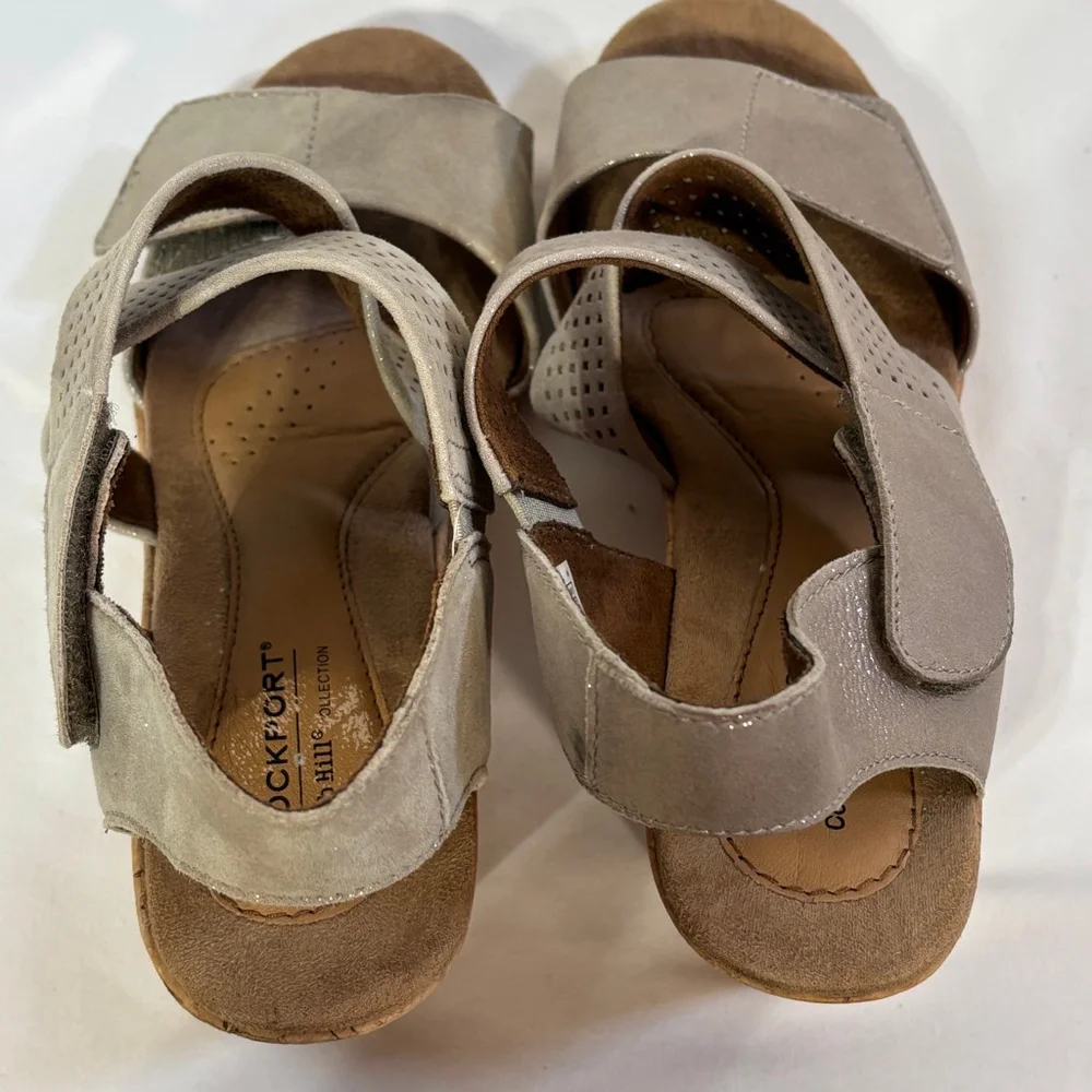 Rockport Cork Wedge Sandals Women’s Size 8 Crisscross Strappy Taupe Brown Gray